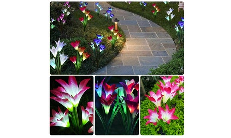 2 Pack Solar Garden Lights With Bigger Lily Flowers Color-Changing Outdoor Decor White One Size