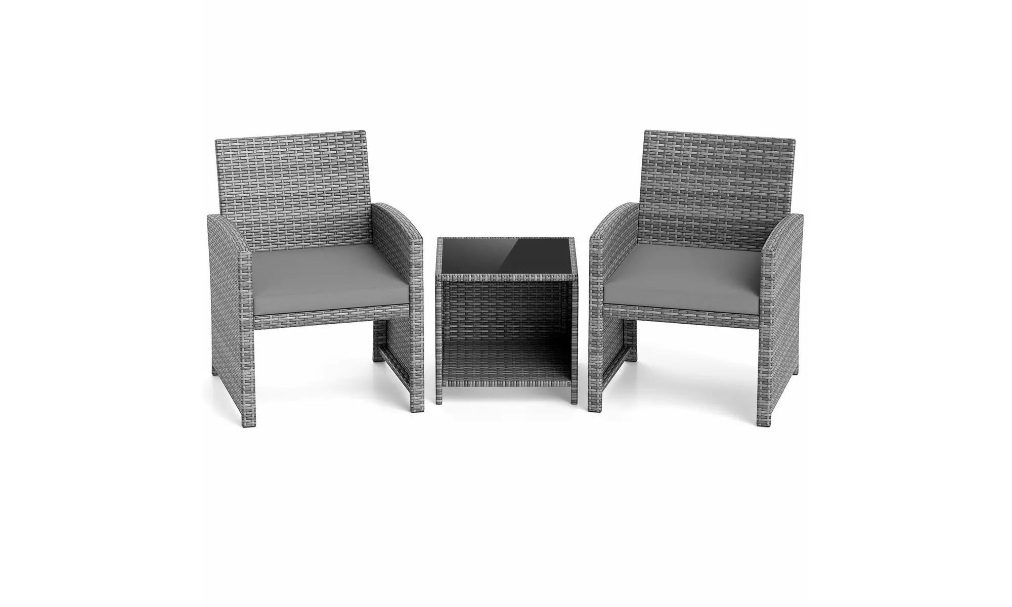 Costway 3-Piece Patio Furniture Set with Tempered Glass Coffee Table