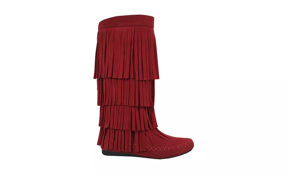 Yoki-Mudd-55 Women's Mid Calf Fringe Boots - Primary Image