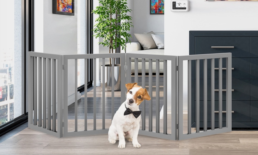 Freestanding Pet Gate - 4 Panel Wooden Folding Fence By Petmaker | Groupon