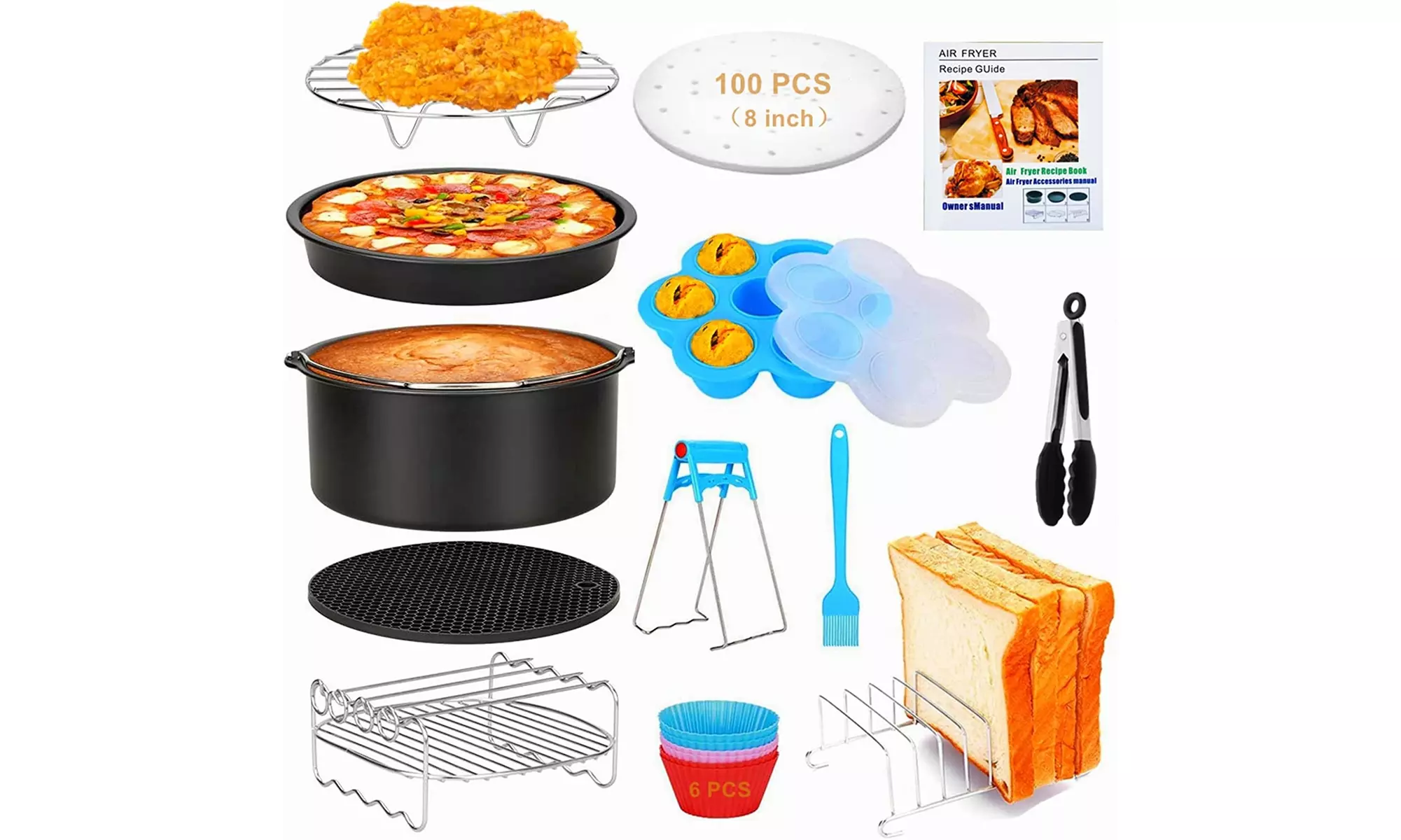 18 PCS Air Fryer Accessories, 8 Inch XL Deep Fryer Accessories Compatible - Primary Image