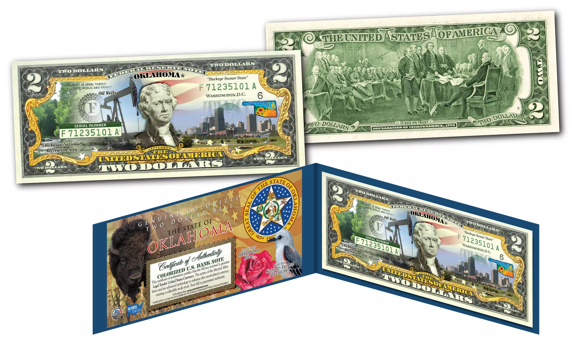 Official Genuine Legal Tender U.S. 2 Dollar Bills Honoring America's 50 States 