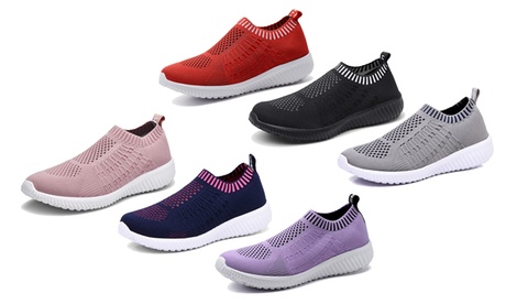 Haute Edition Women'sStretch Knit Mesh Slip-On Comfort Sneakers 8 Medium Lavander