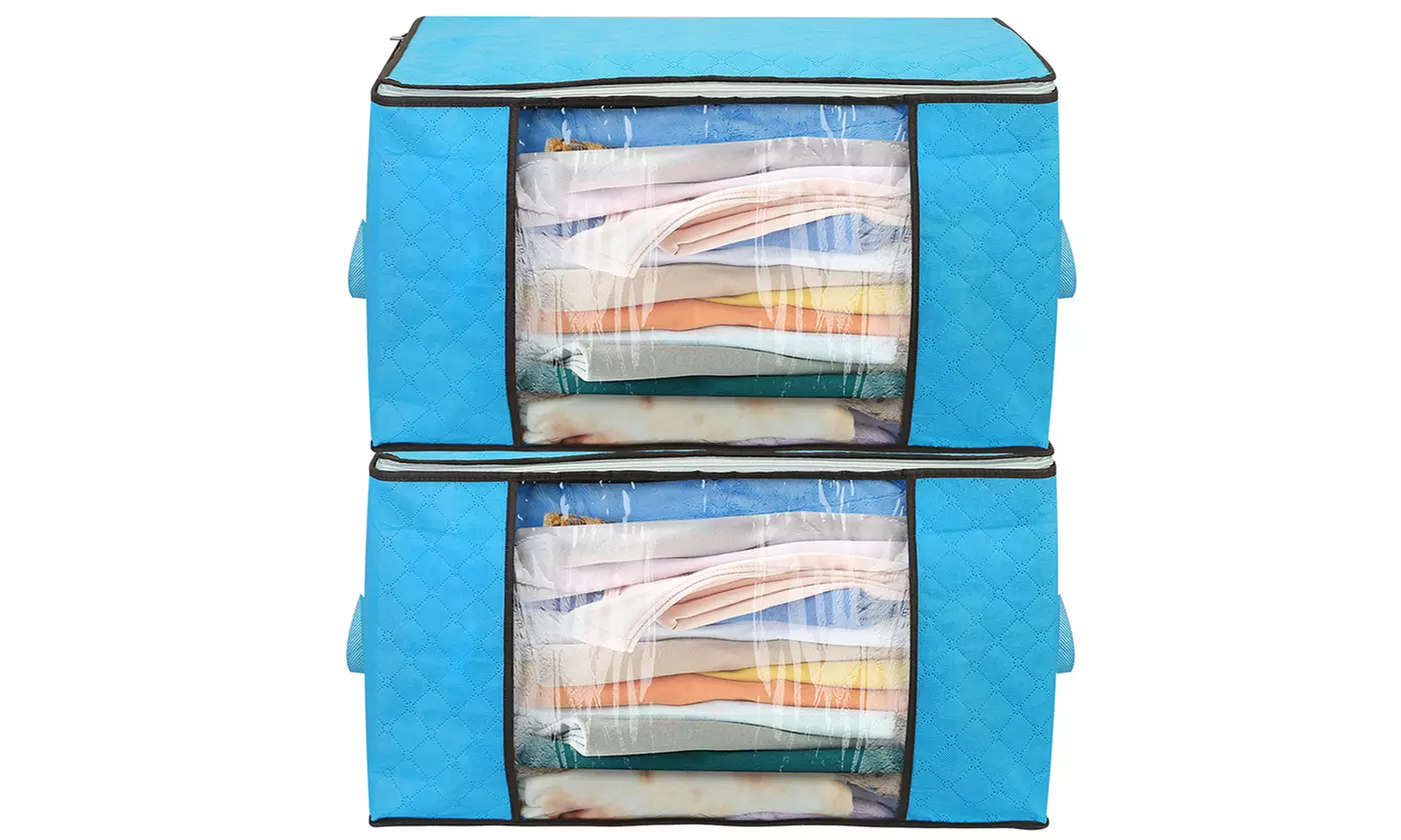 NewHome 90L Foldable Clothes Storage Bags with Window Closet Organizer (2-Pack)