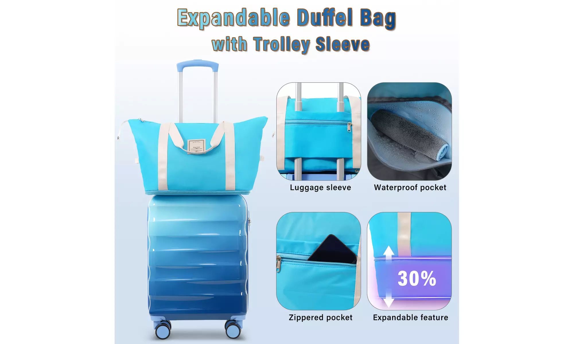2 Piece Set 20" Carry-on Luggage Glossy Hardshell Suitcases with Expandable bag
