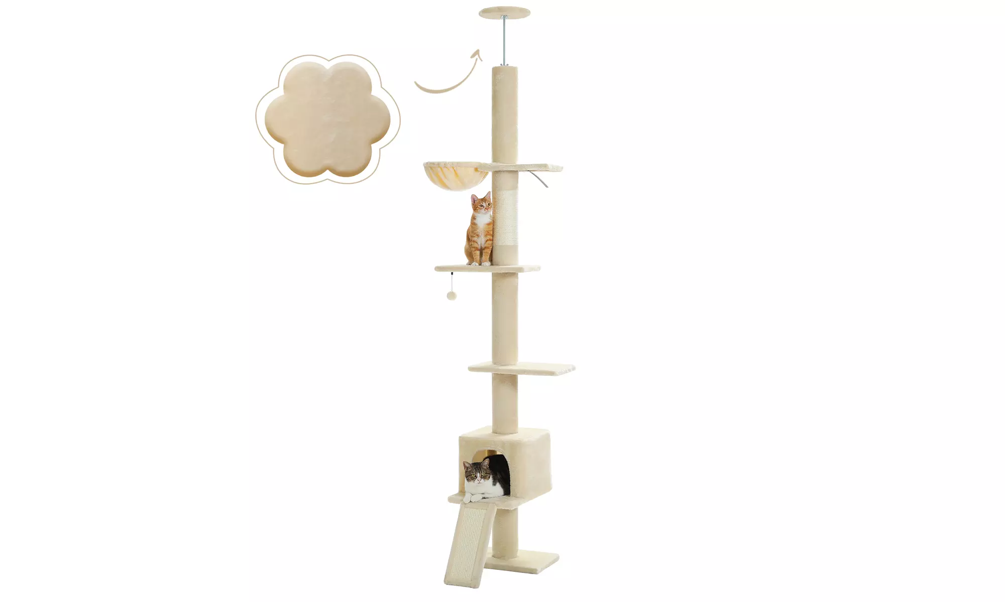 9 Feet Three Tier Floor-to-Ceiling Cat Tree Cat Climbing Tree