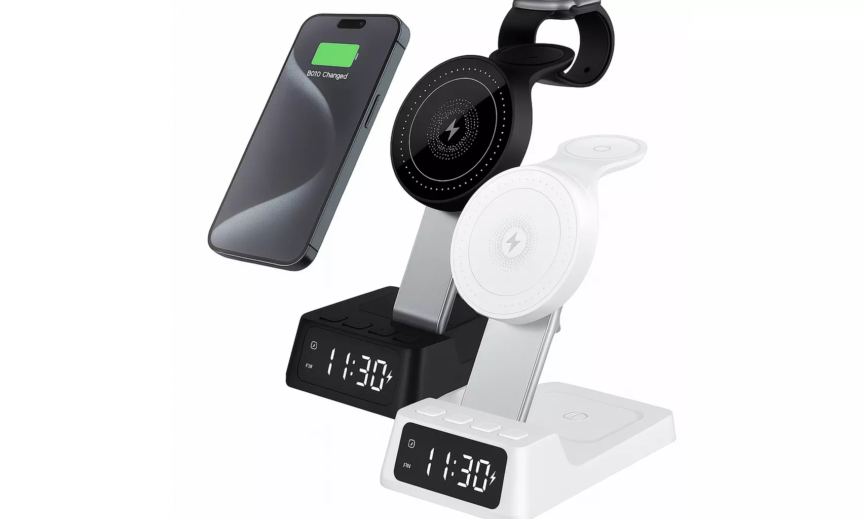4 in 1 Wireless Charging Station with Alarm Clock for Phone Watch Earbuds