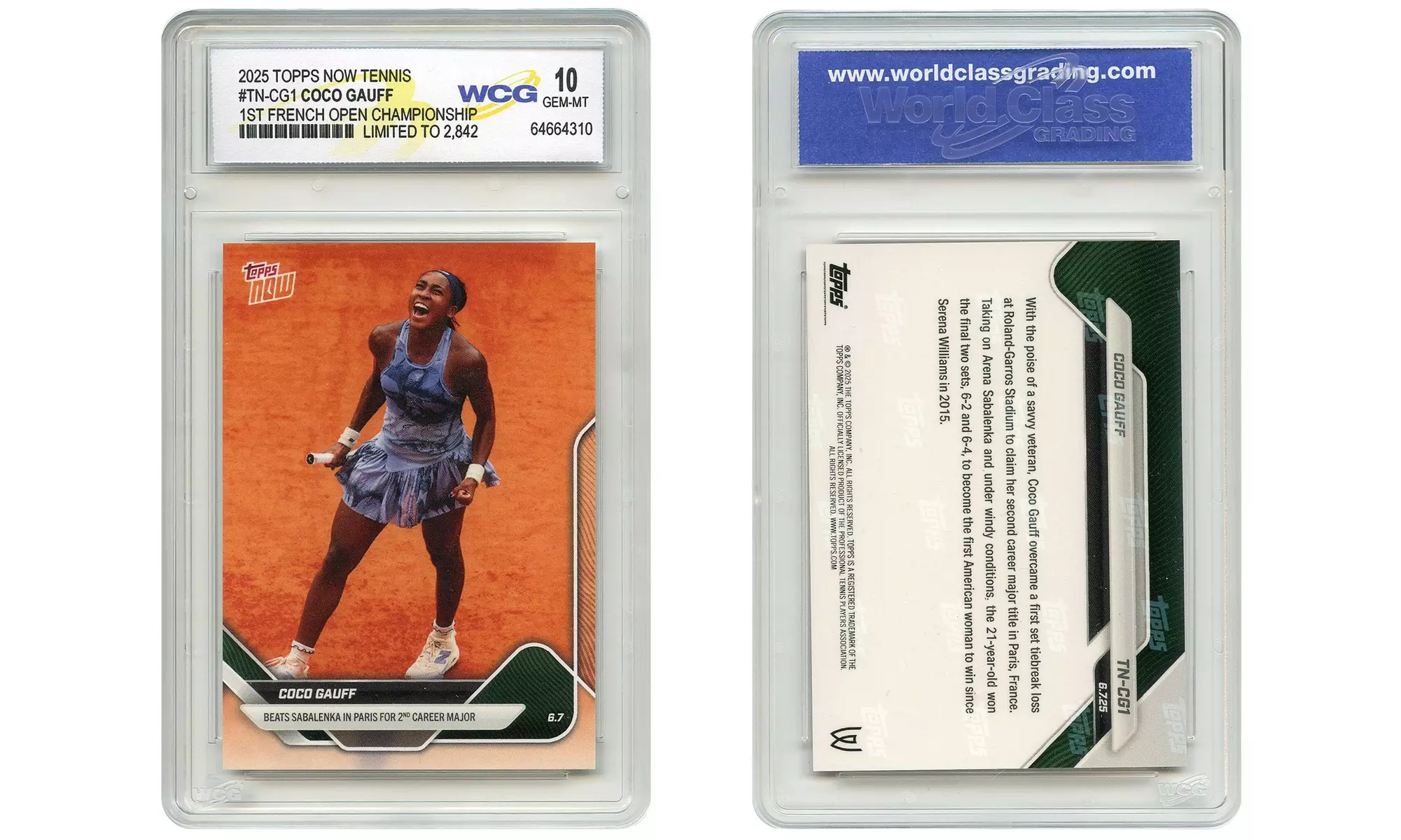 2025 Topps Tennis COCO GAUFF 1st French Open Championship Card #TN-CG1 GM10 - Primary Image