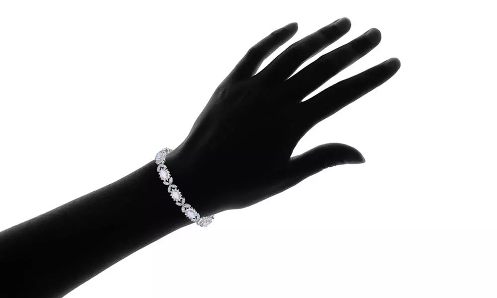 18K White Gold Plated Fire Opal Alternating Butterfly Tennis Bracelet - Image 3