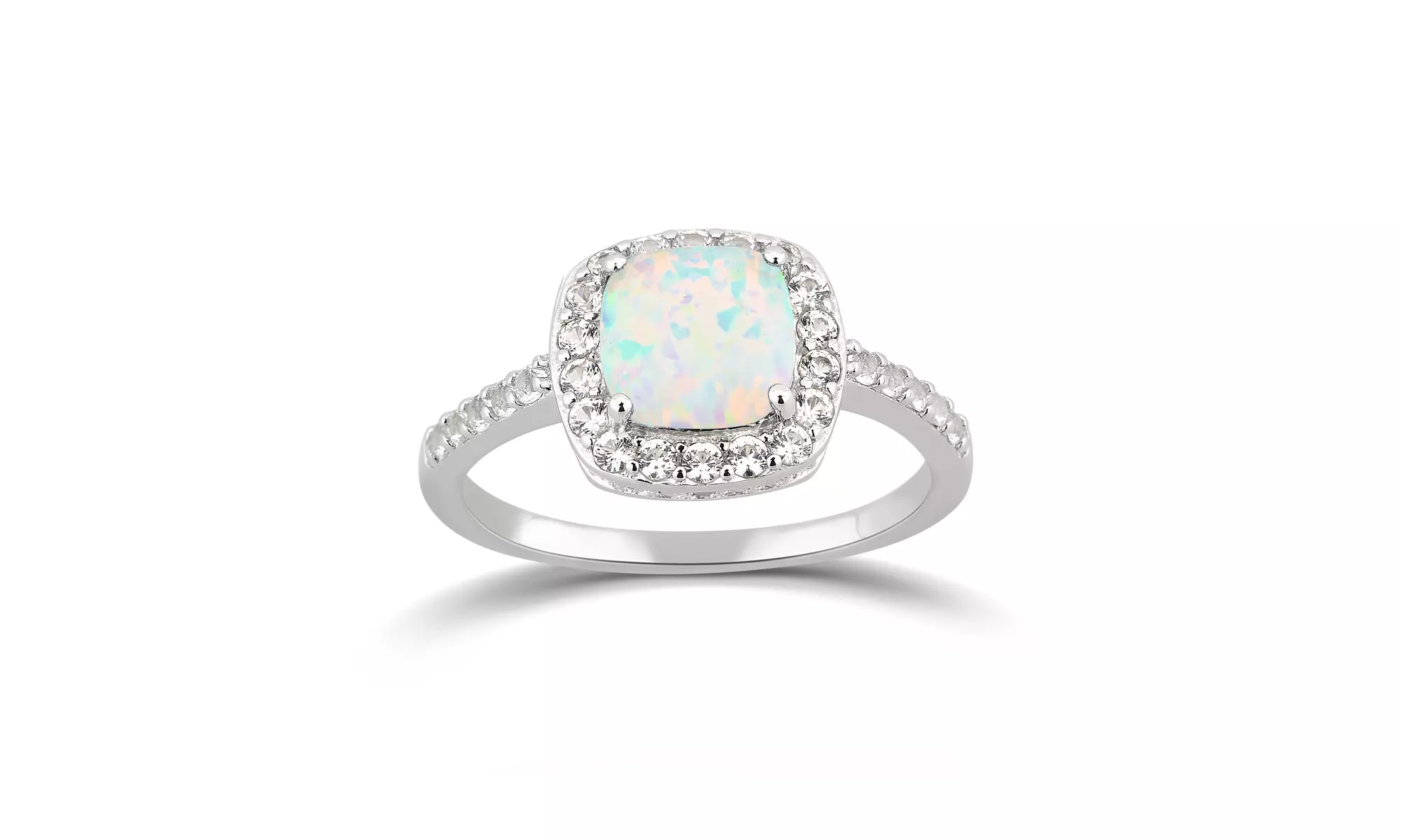 Gemstone & Created Sapphire Halo Ring in Sterling Silver Diamond Accent Jewelry