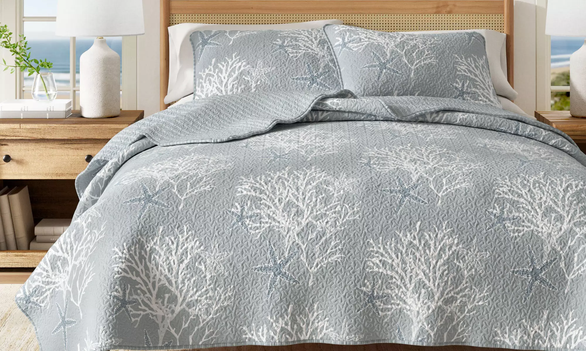 FreshFolds Reversible Coastal Themed Quilt Set (2- or 3-Piece) Seaside Escape