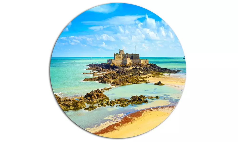 Saint Malo Fort National Beach' Disc Seascape Metal Circle Wall Art - Second Medium