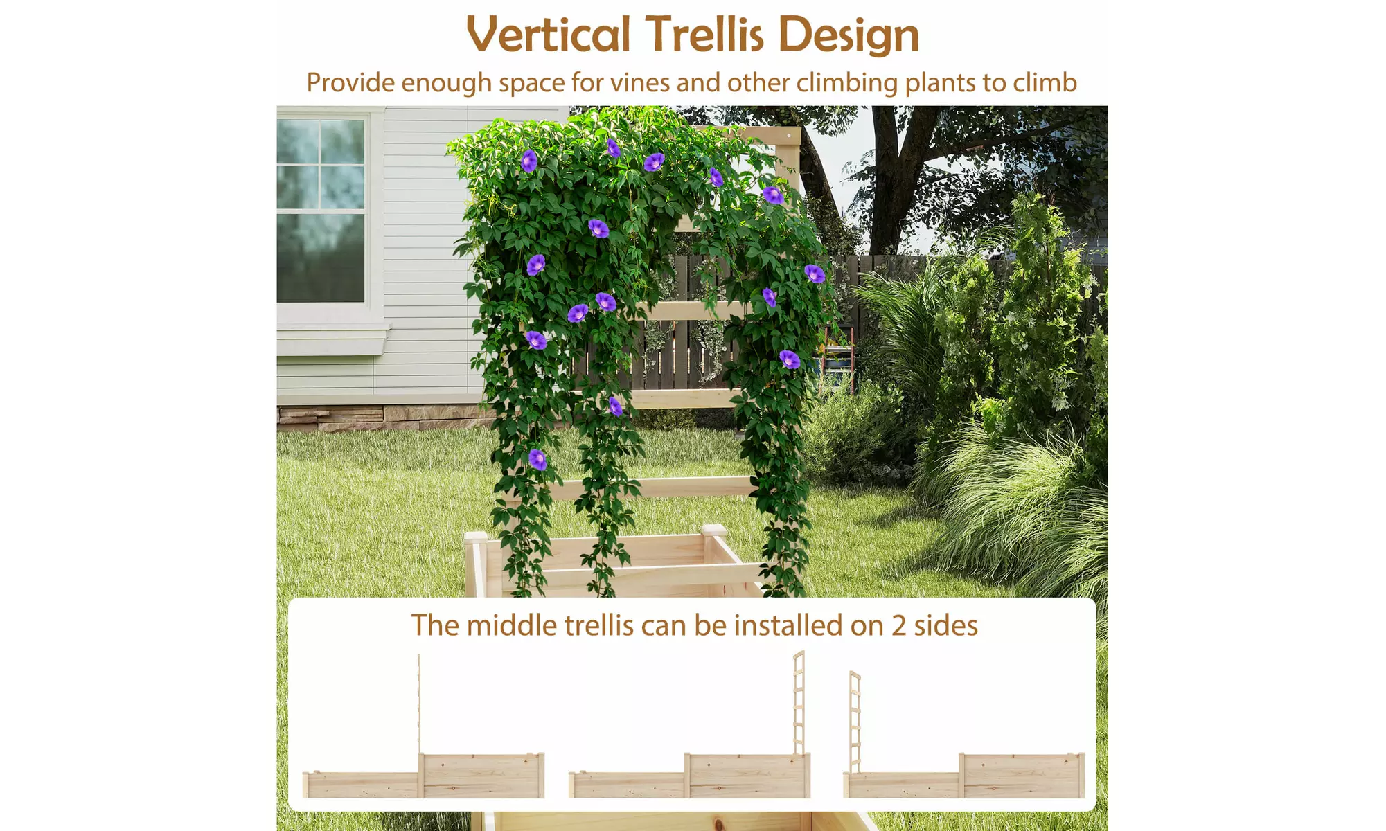 Costway Raised Garden Bed with Trellis 2 Planter Boxes Open-ended Base