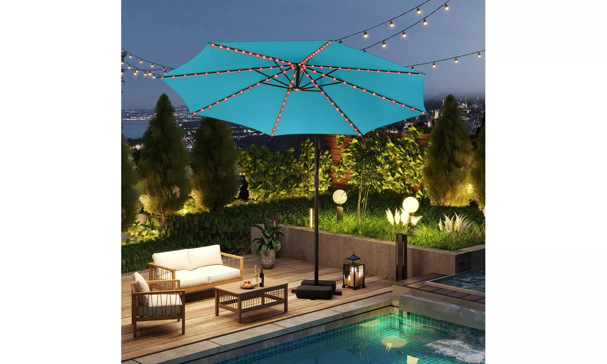 Costway 10 FT Solar Offset Hanging Umbrella with Base