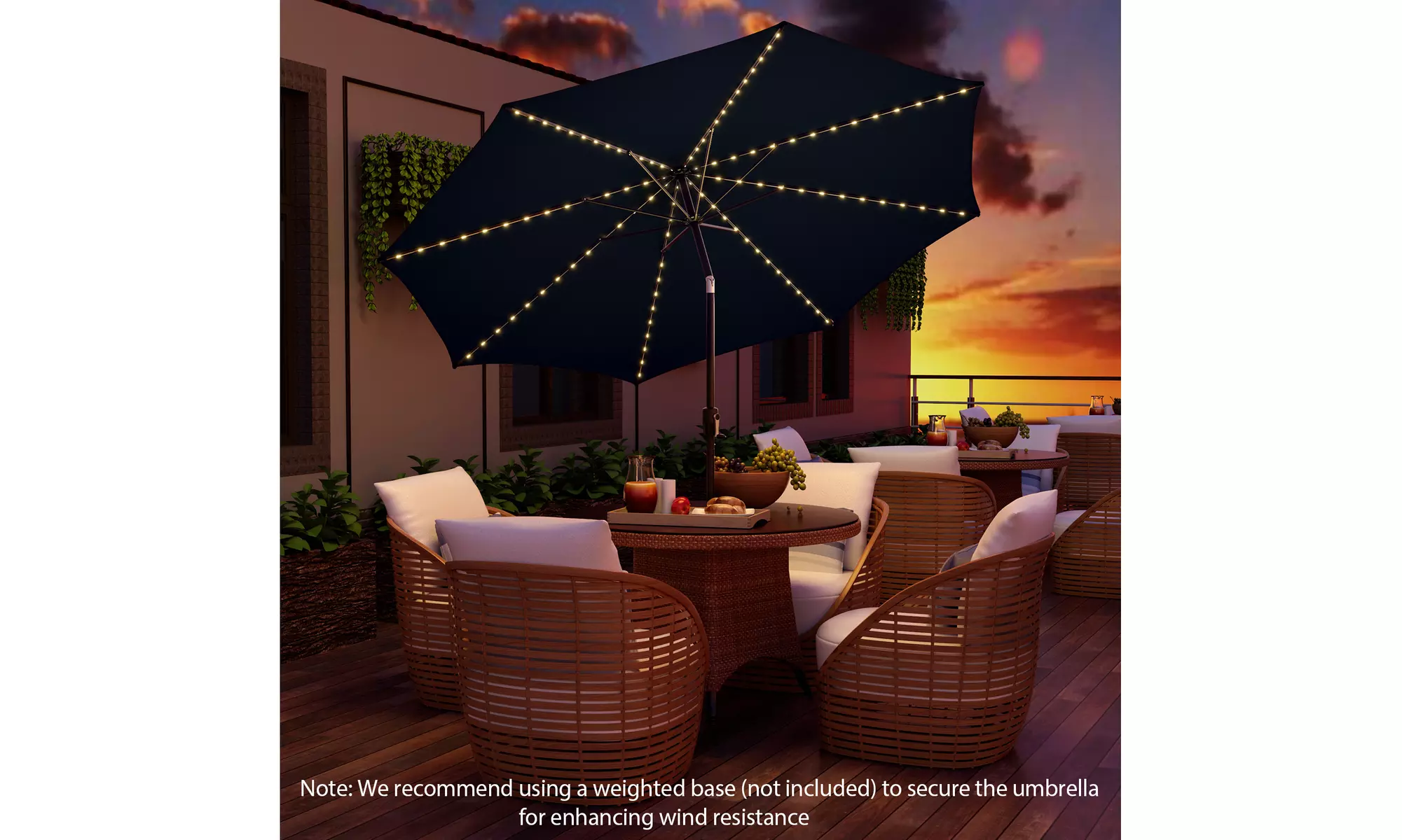 Costway 10 FT LED Solar Lighted Patio Umbrella With Crank Tilt