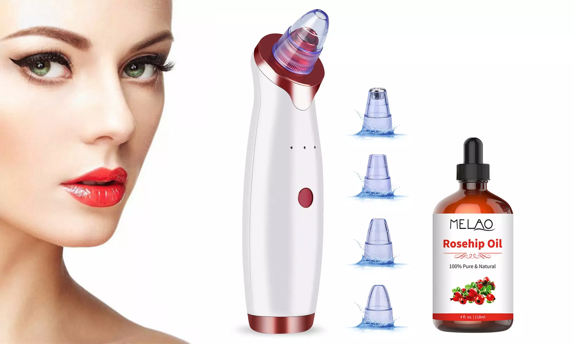Electric Facial Blackhead Remover with 4 Probes & Rosehip Oil for Pores Shrink - Primary Image