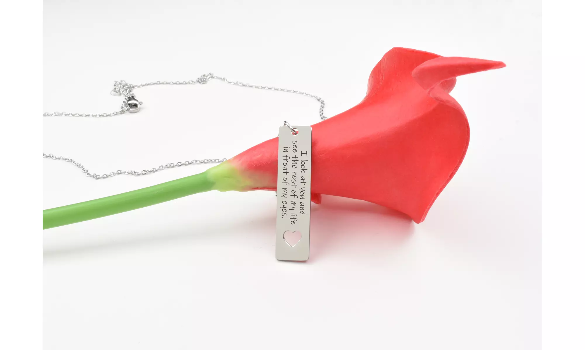 Inspirational Vertical Heart Bar Necklace By Pink Box - Primary Image