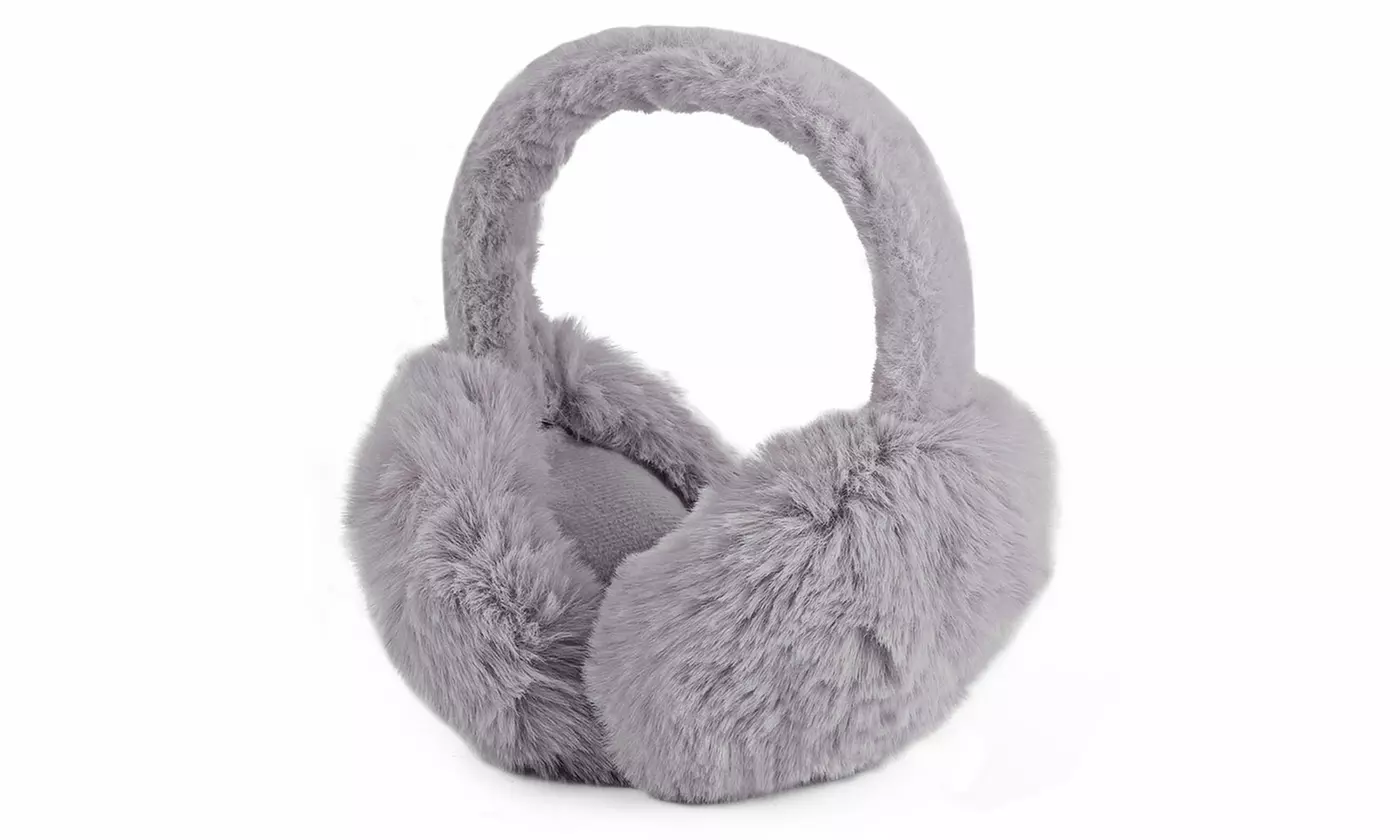 Womens Winter Glove Foldable Faux Fur Earmuffs Set
