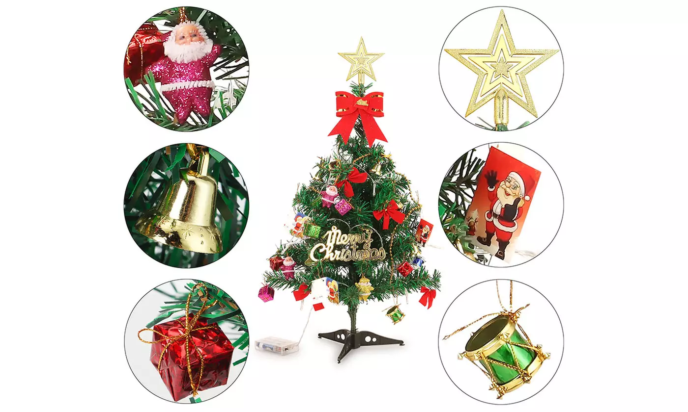 Miniature Tabletop Pine Christmas Tree with Hanging Ornaments