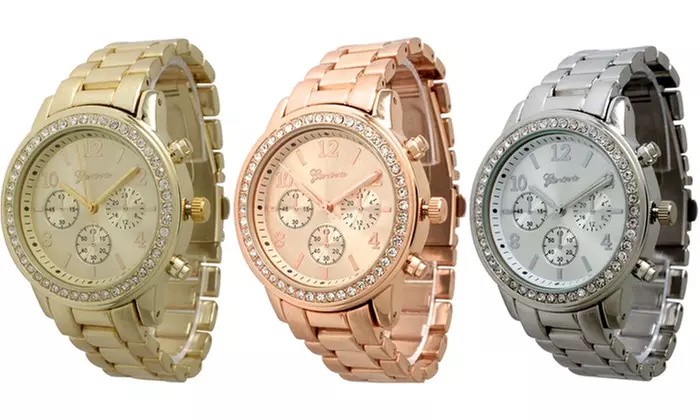 Geneva Women's Boyfriend Watch with Crystal Bezel - Primary Image