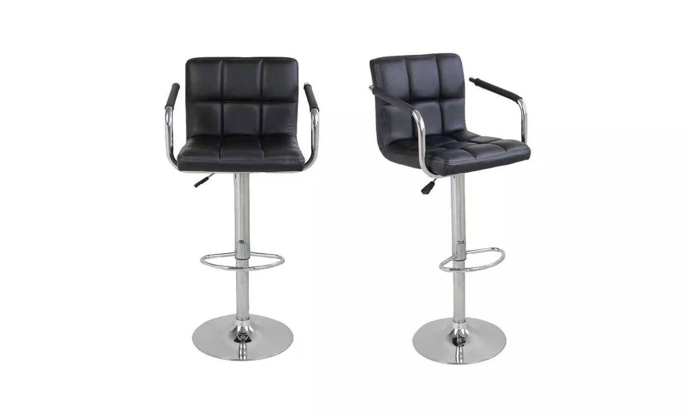 Set of 2 PU Leather Adjustable Swivel Hydraulic Bar Stools w/ Arm - Second Medium