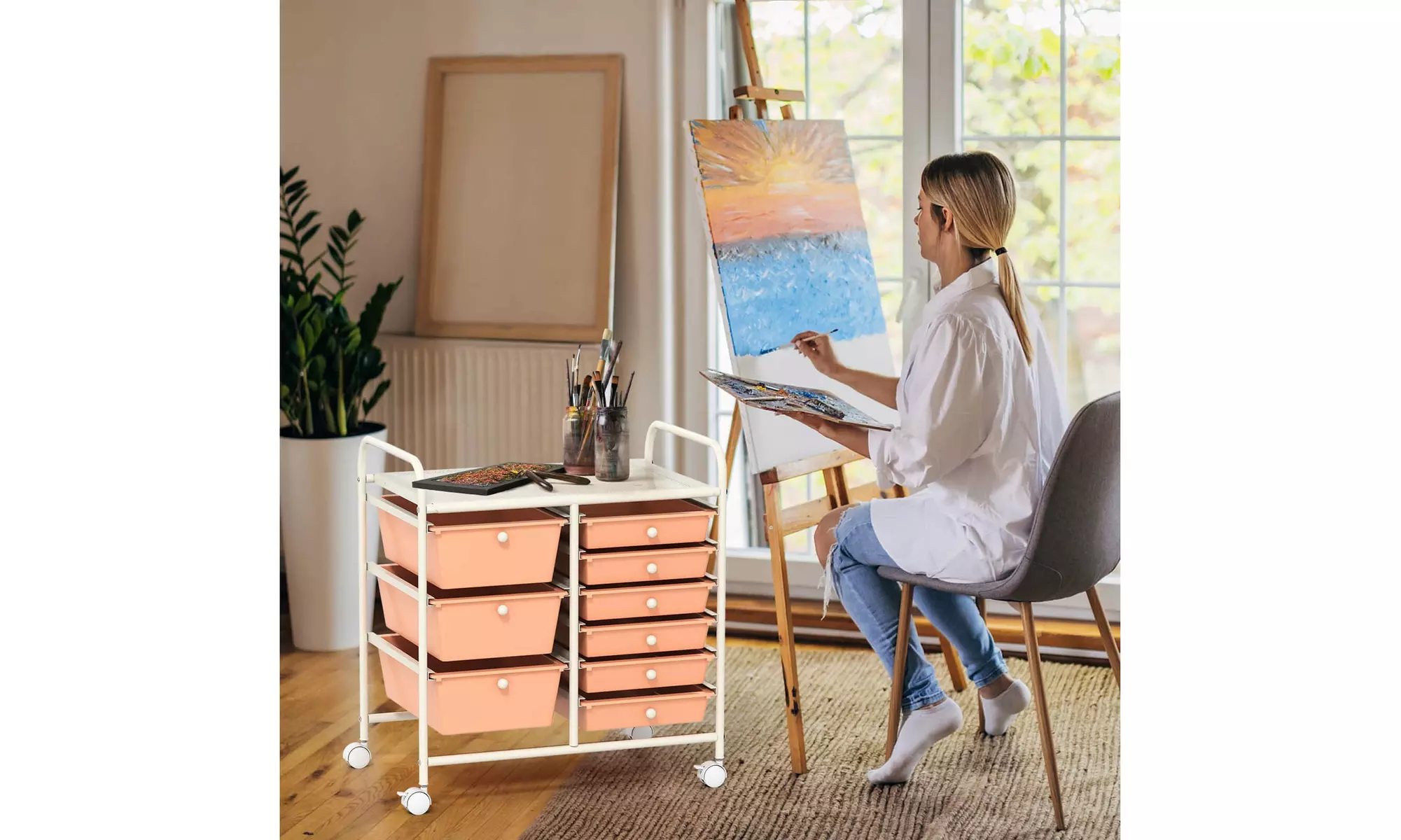 Costway 9 Drawer Rolling Organizer Cart Utility Storage Tools Scrapbook Paper