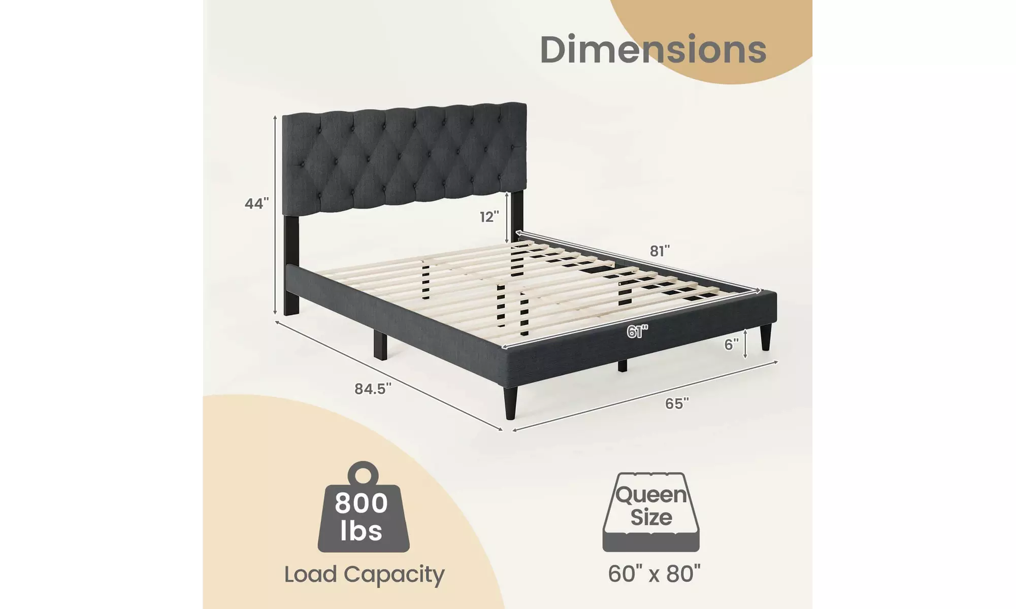 Costway Bed Frame with High Headboard and Wooden Slats