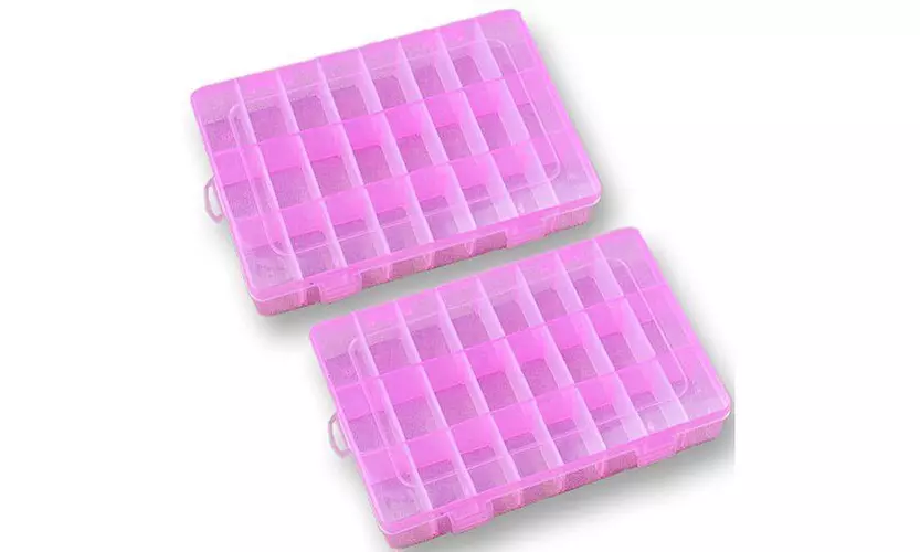2-Pack 24 Grids Plastic Storage Box Jewelry Earring Tool Containers Organizer
