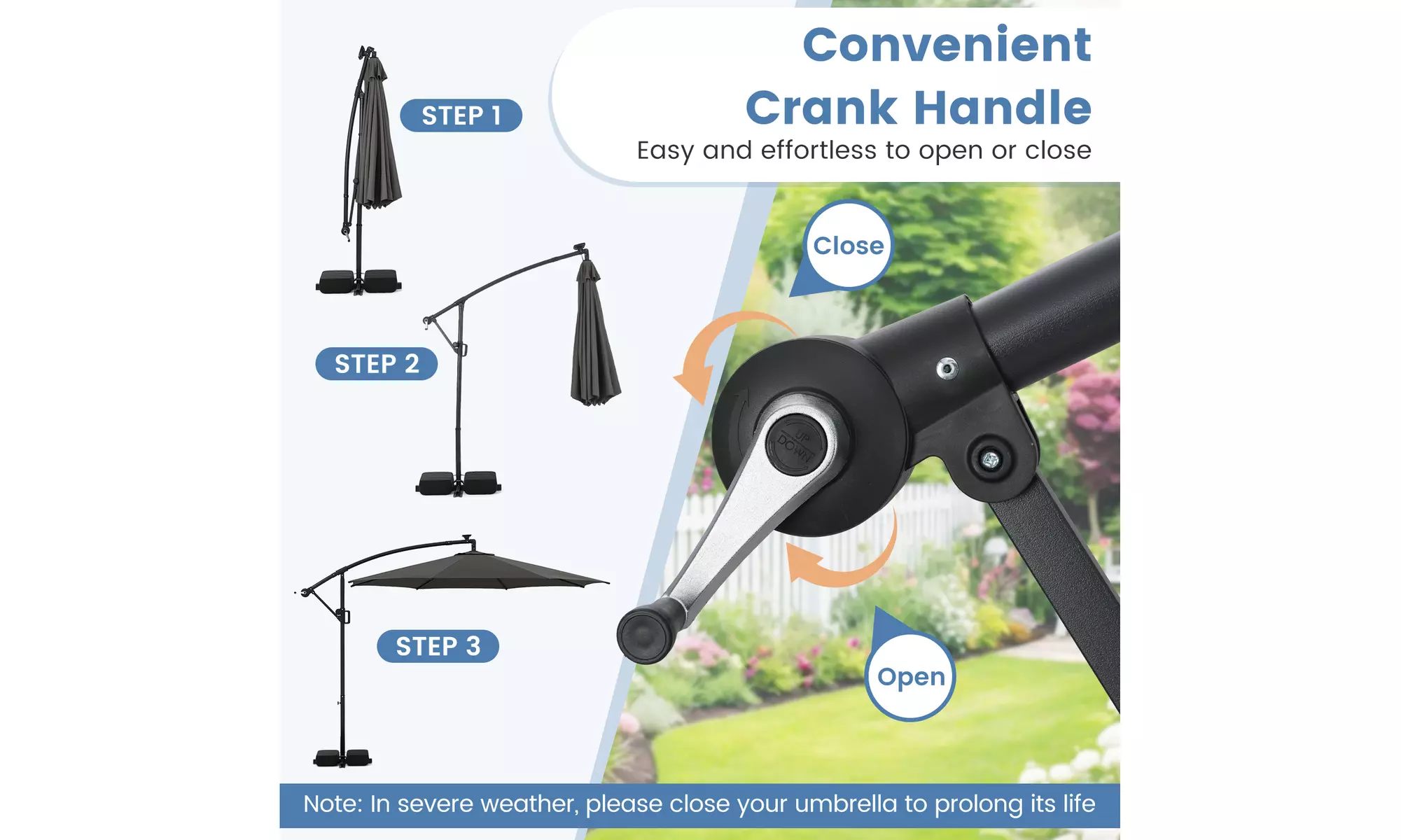Costway 10 FT Solar Offset Hanging Umbrella with Base
