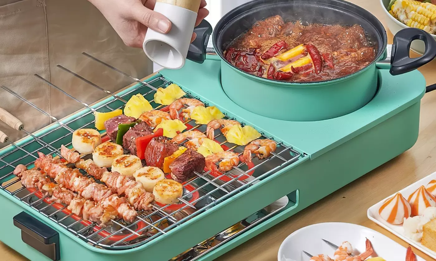 iMounTEK 3-in-1 Electric Hot Pot and Korean BBQ Grill Non-Stick Shabu Cooker