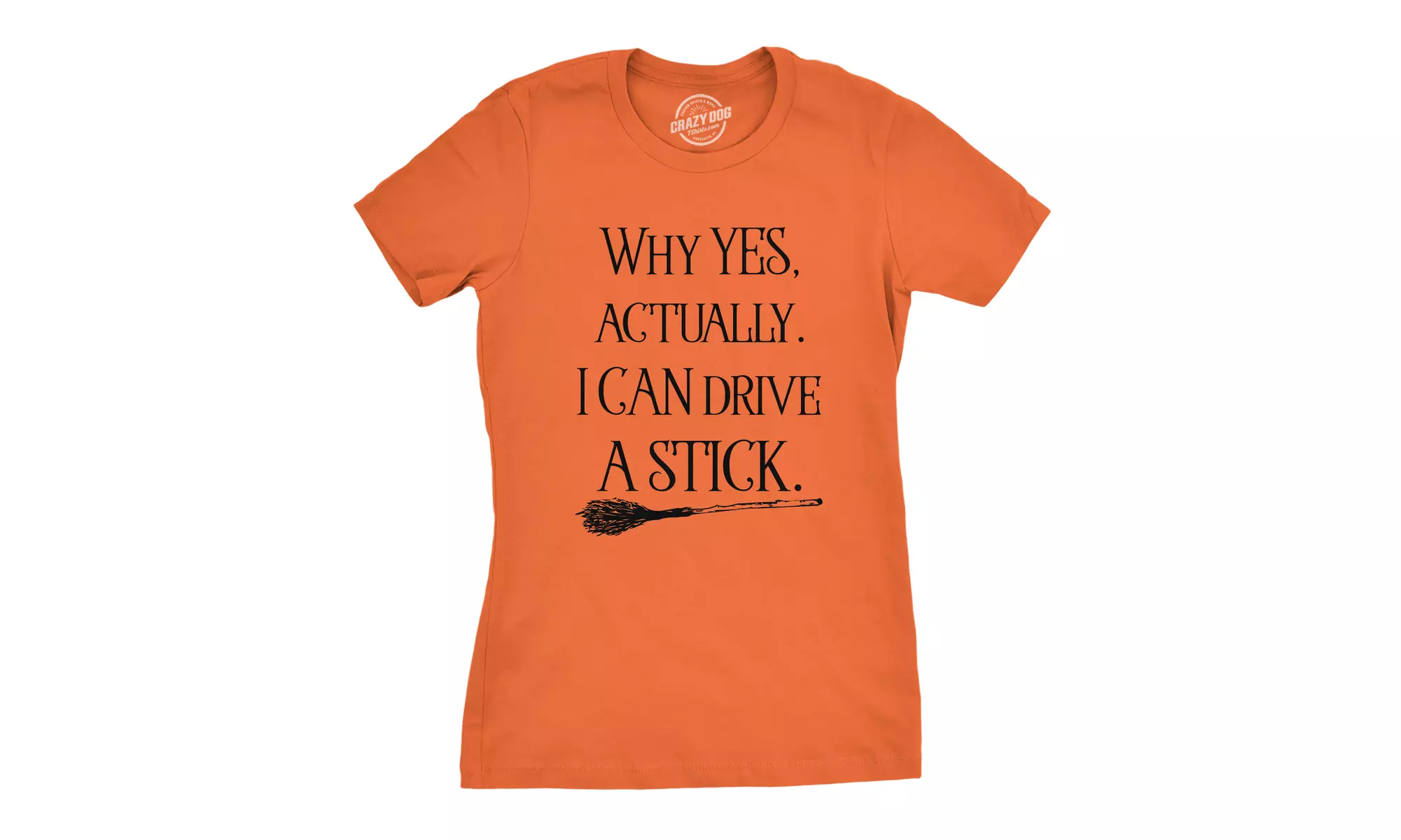 Womens Why Yes I Can Drive A Stick Funny Halloween Witch Sarcastic Cute T shirt - Primary Image