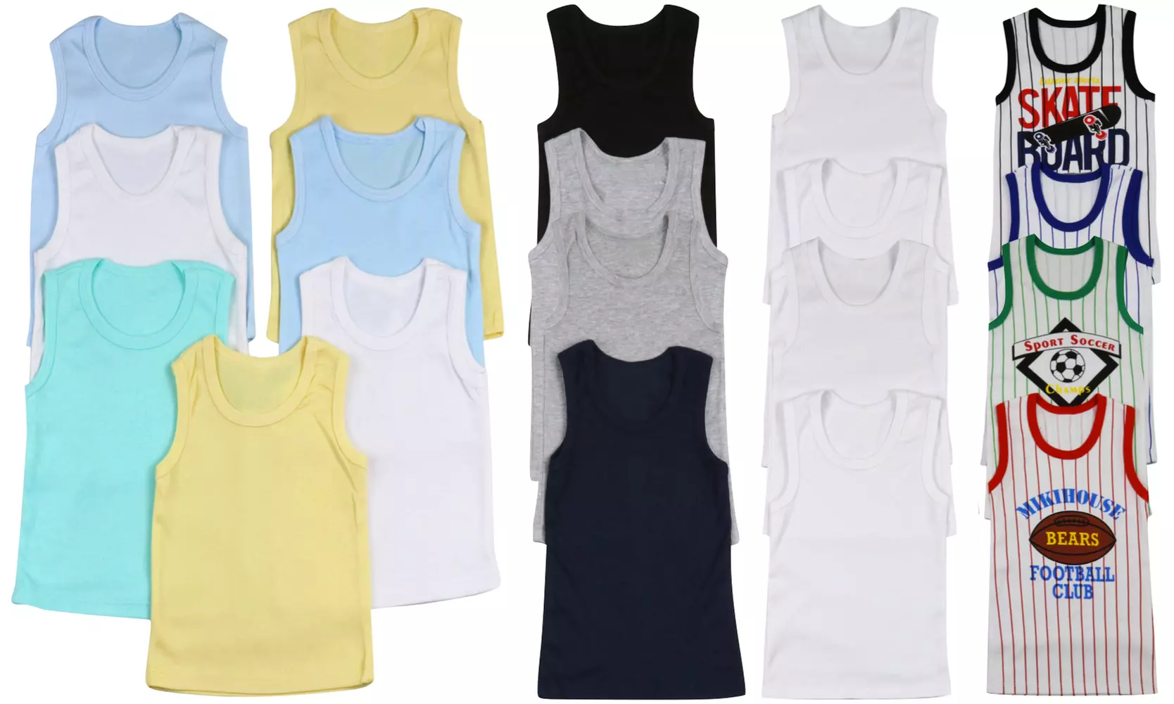(4 Pack) Boys' 100% Cotton Tank Tops 1-12 Year Old