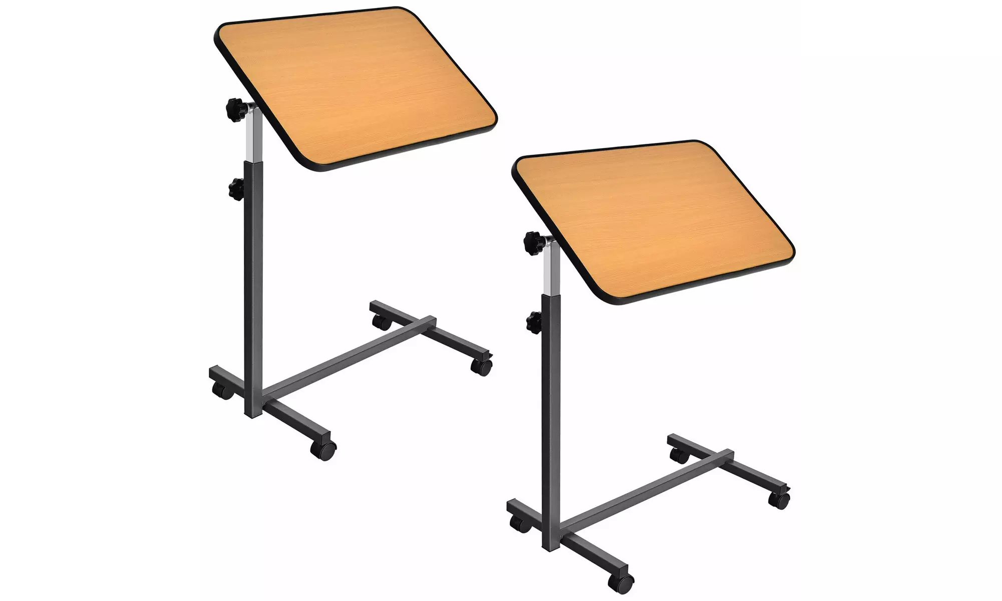 Costway Set of 2 Overbed Rolling Table Over Bed Laptop Desk Tilting Top Natural