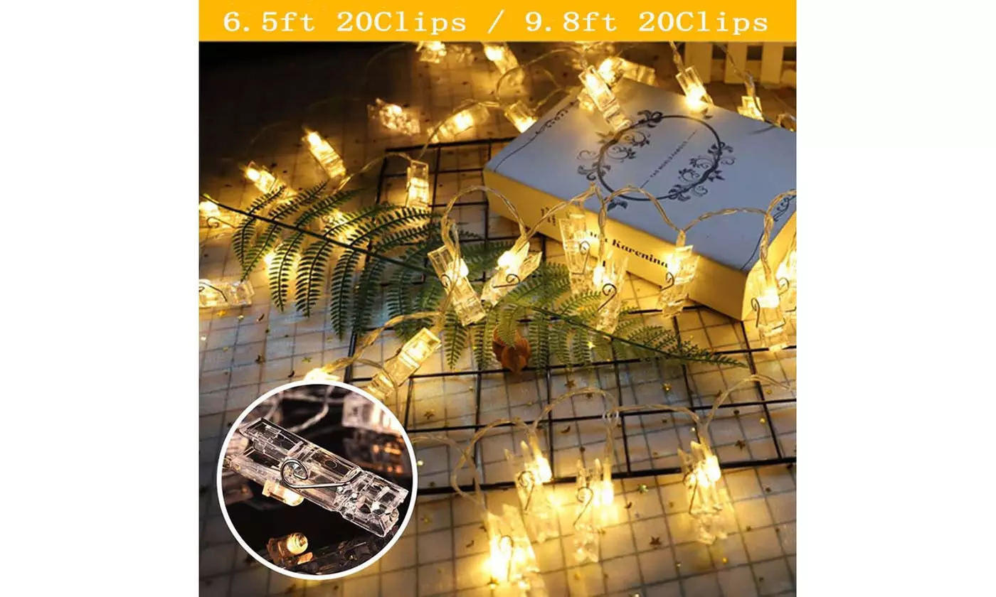 LED String Lights, Battery Operated Photo Clip Fairy Twinkle Lights Decorations - Primary Image