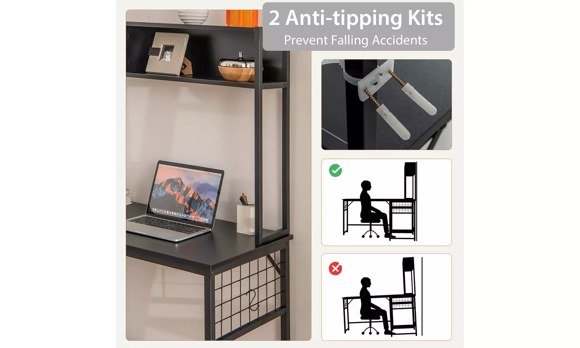 L-shaped Desk with Power Outlet Large Corner Desk Converts to 2-Person Long Desk