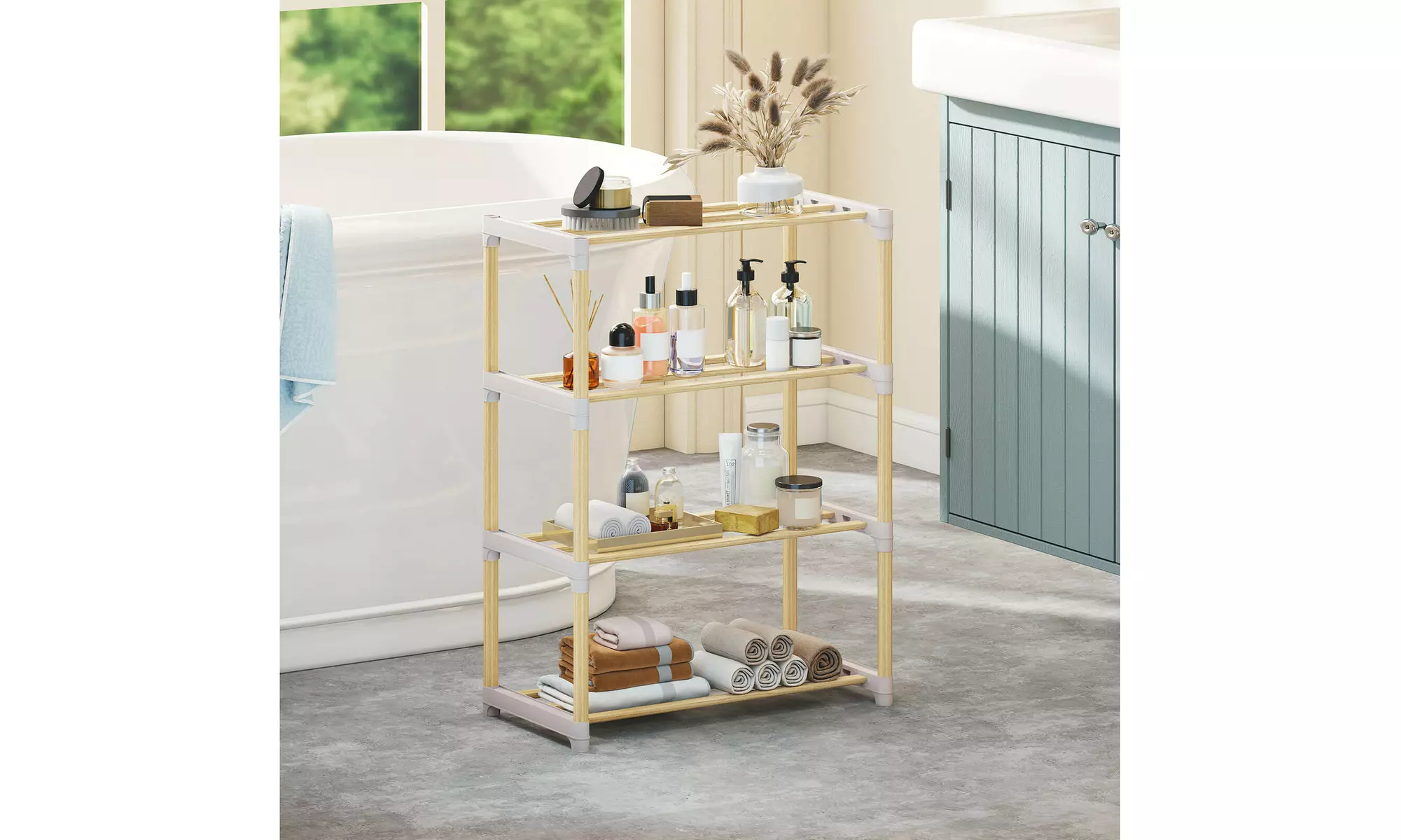 Costway Solid Wood Shoe Shelf Stand with Slatted Open Shelves for Entryway