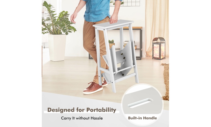 Image 31: Costway Three-Tier Multi-Functional Foldable Wooden Step Stool