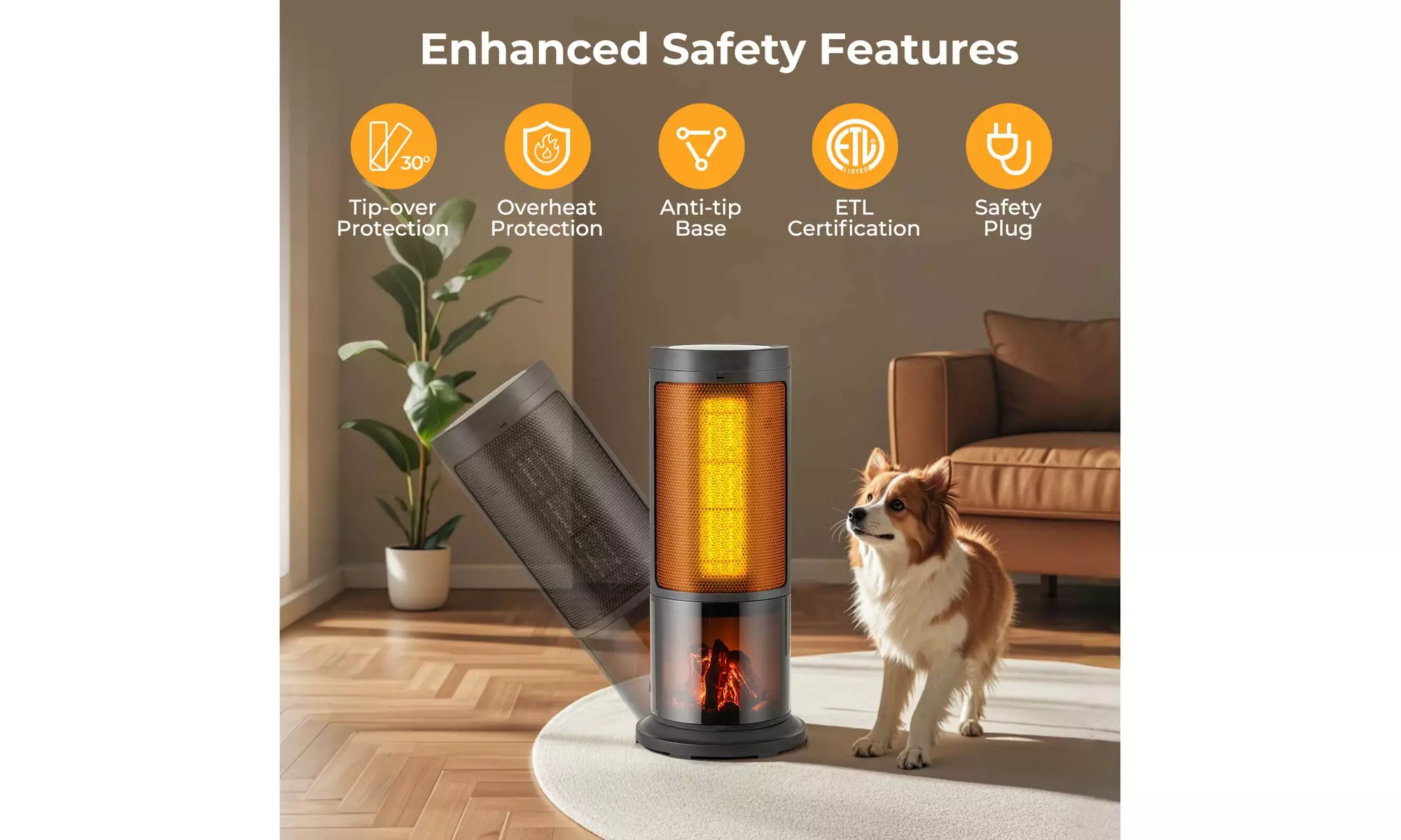Costway 17-Inch Tower Space Heater for Indoor Use 1500W PTC Fireplace Heater