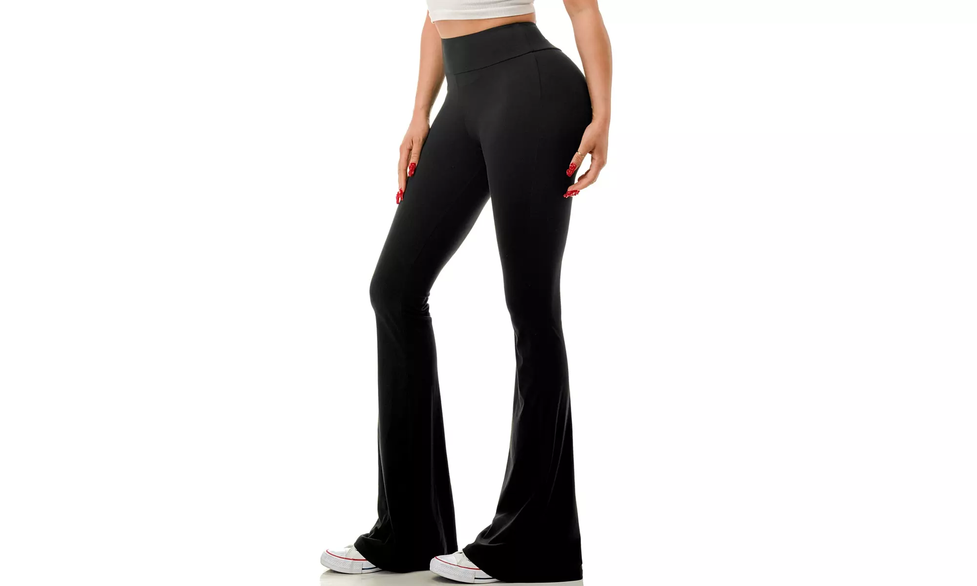 Women's High Waist Flare Leg Pants Elastic Tummy Control Yoga Casual Leggings