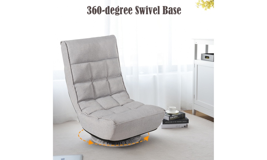 Image 6: Folding Game Chair Floor Lazy Sofa 4-Position Adjustable 360 Degree Swivel Gray