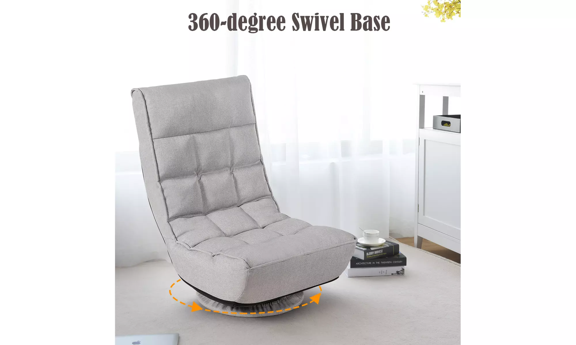 Folding Game Chair Floor Lazy Sofa 4-Position Adjustable 360 Degree Swivel Gray