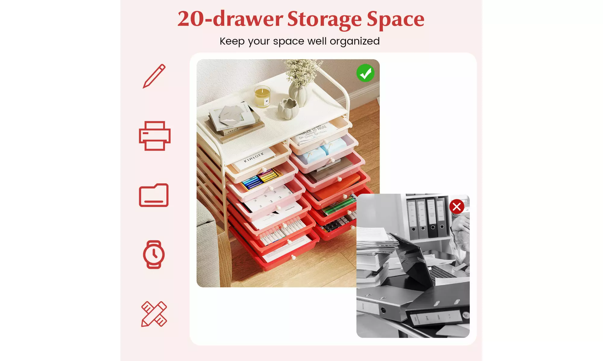 Costway 12 Drawers Rolling Cart Storage Scrapbook Paper Studio Organizer Bins