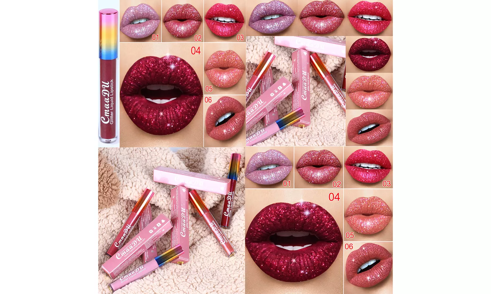US 6-12 Pc Set 6 Color Glitter Liquid Lipstick Waterproof Long Lasting Lip Gloss