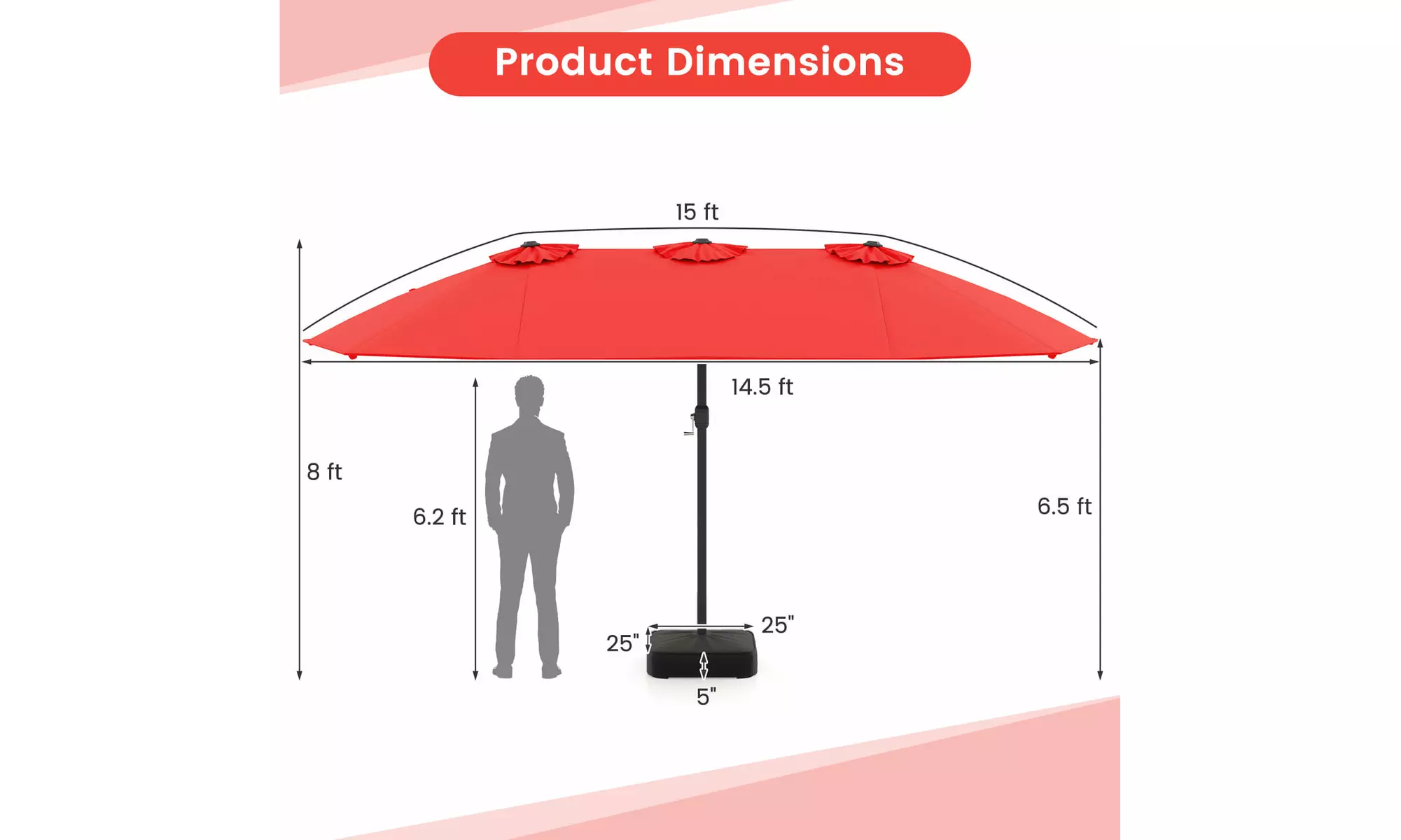 15FT Double-Sided Twin Patio Umbrella Sun Shade Outdoor Crank Market