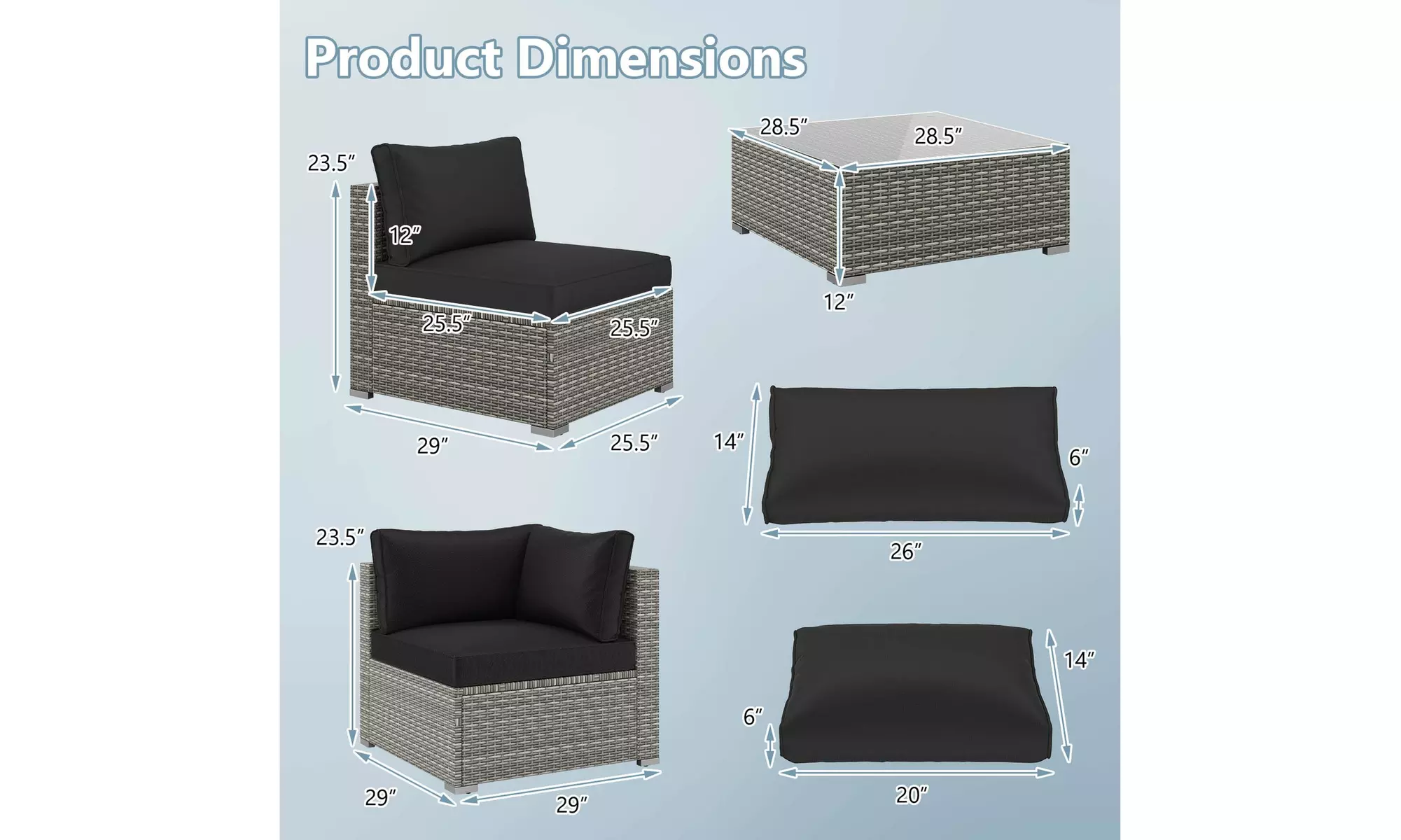 Costway Outdoor Patio Sectional Sofa Couch PE Rattan Conversation Set