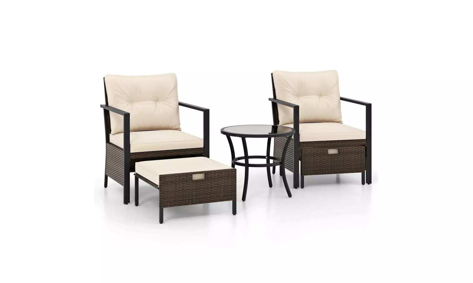 Costway 5 PCS Outdoor Furniture Set Rattan Chairs & Ottomans with Coffee Table