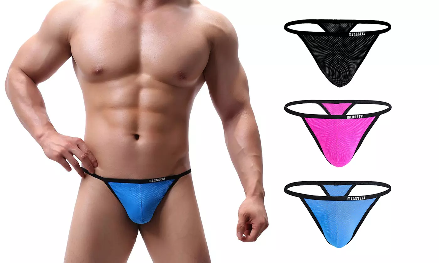 1 or 3 Pack Men T Back Thong Invisible G String Pouch Underwear Thong - Primary Image