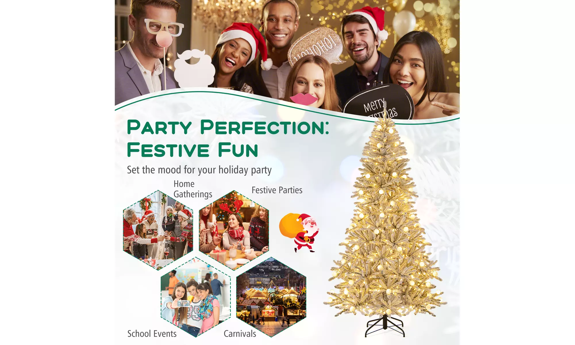 Costway Pre-Lit Artificial Christmas Tree with Branch Tips | Warm White LED Lights | Easy Setup & Home Decor