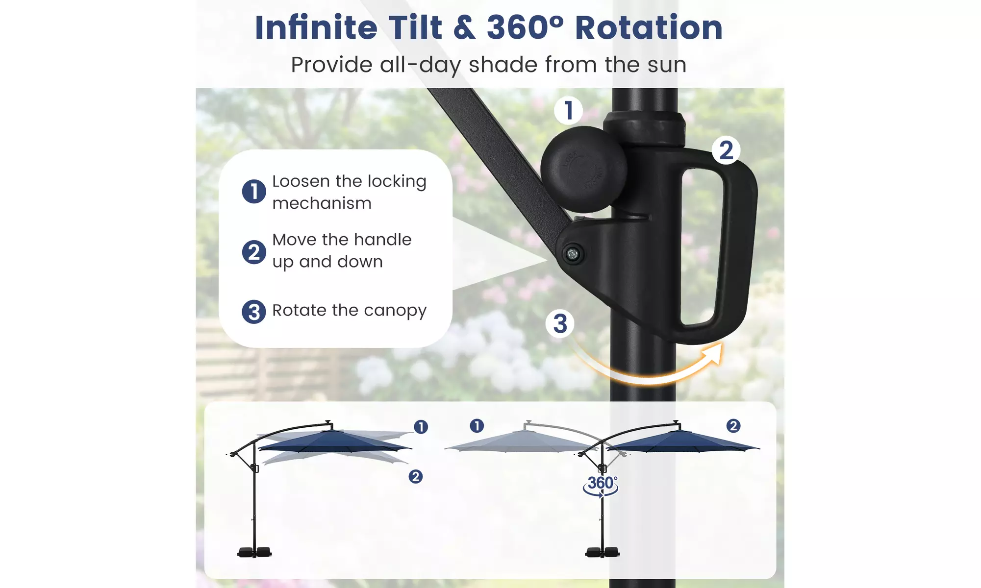 Costway 10 FT Solar Offset Hanging Umbrella with Base