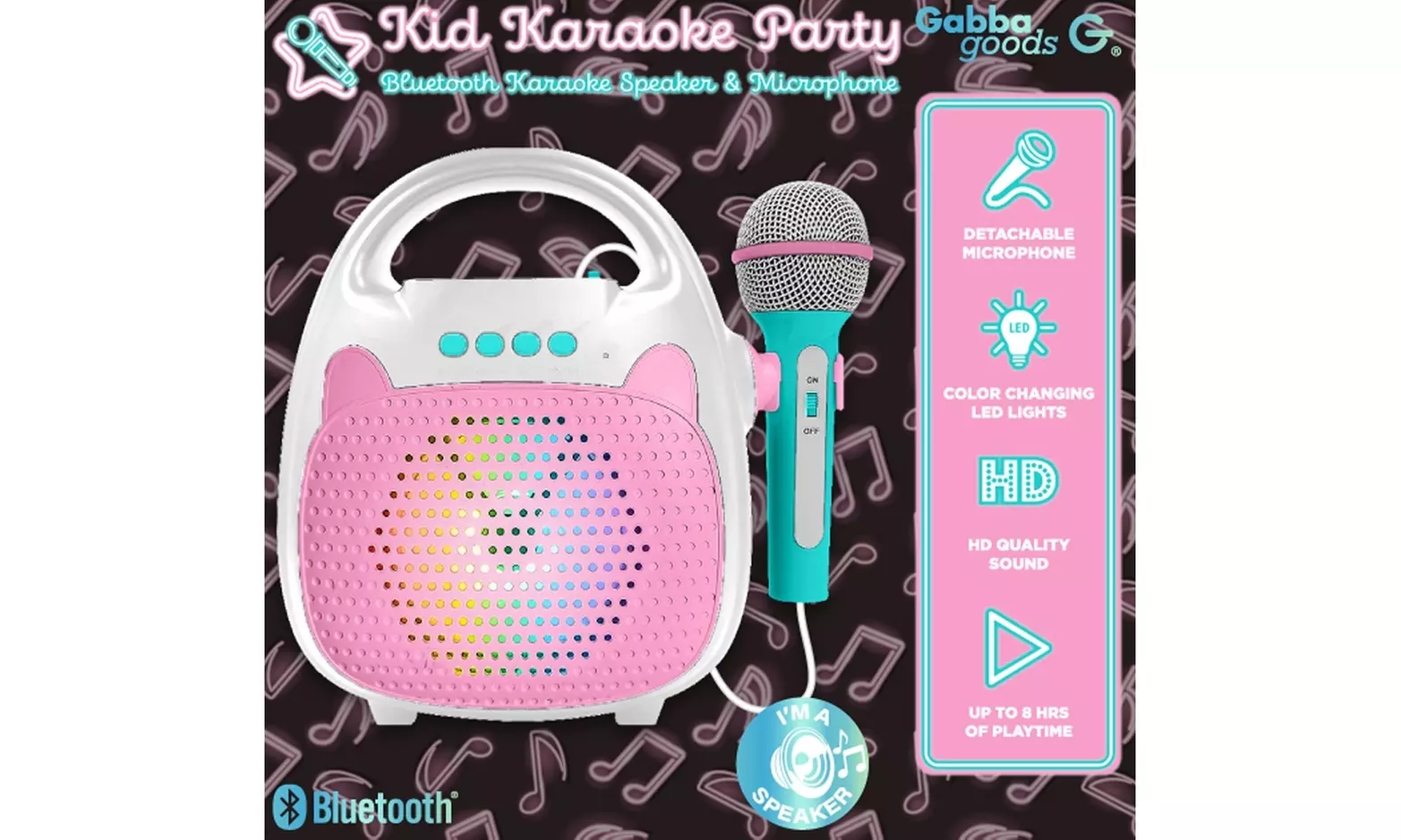 GabbaGoods Kids Karaoke Party Speaker with Mic (Cat Design) - Primary Image